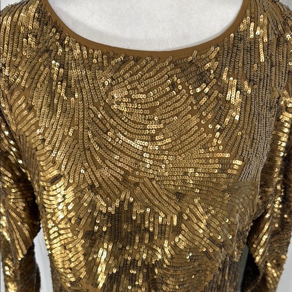 Trina Turk Gold Sequin Sheath Dress Dolman Sleeves Sz 6 NWT - Picture 4 of 10